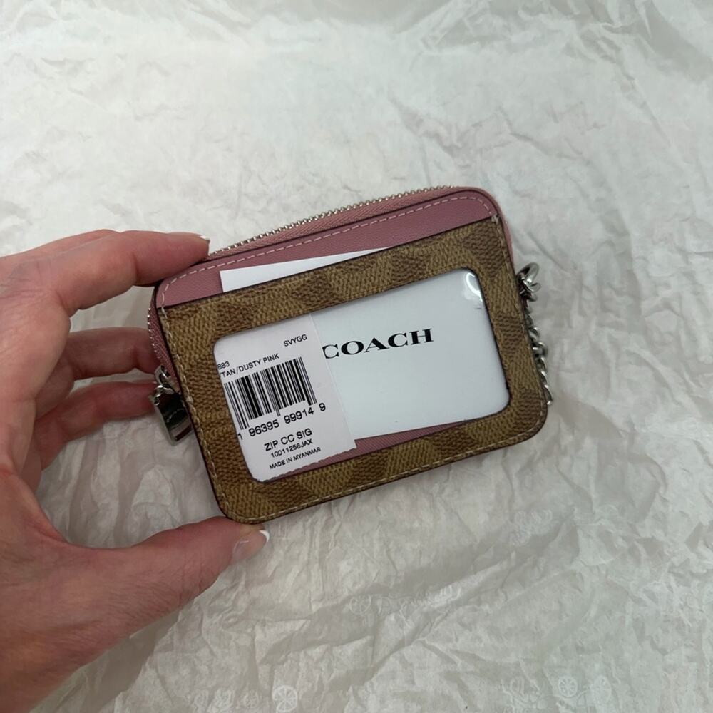 New with tags Coach Pink and Brown Card Holder coin purse with Chain Attachment - Picture 4 of 10
